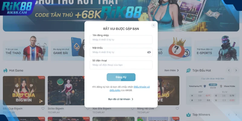 Hướng dẫn đăng ký tài khoản RIK88 mới nhất